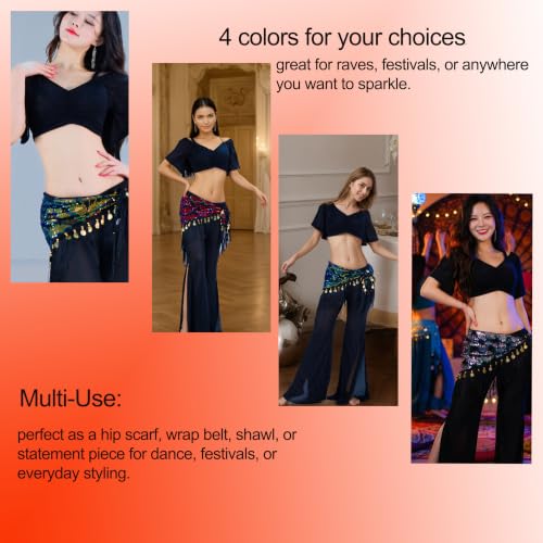 Green One Size Sequin Peacock Belly Dance Hip Scarf Wrap for Women