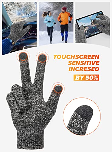 Merino Wool Winter Gloves - Black Grey, Large - Touchscreen, Non-Slip