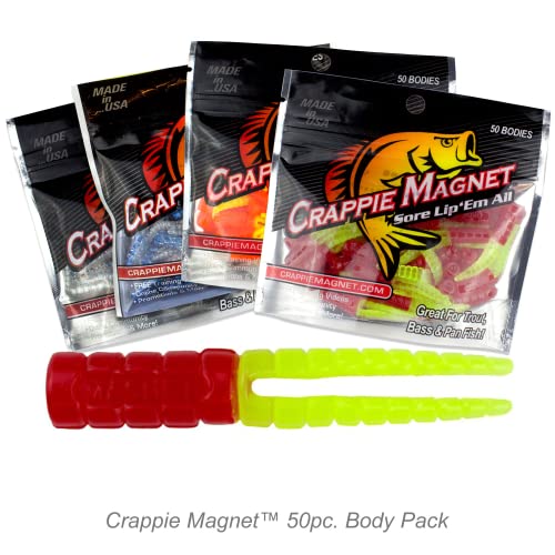 Crappie Fishing Split-Tail Grub Body - Red Chartreuse - 50 Pack