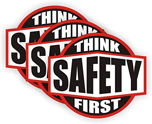 Think Safety First Hard Hat Stickers - 2-Inch Weatherproof Decals (3 Pack)
