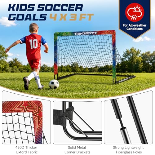 Kids Soccer Goals Set - 2 Portable Pop Up Goals with Gear, World Cup