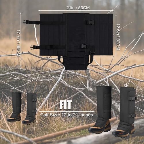 Snake Gaiters - Large Adjustable Black Protective Chaps for Outdoor Hiking & Hunting