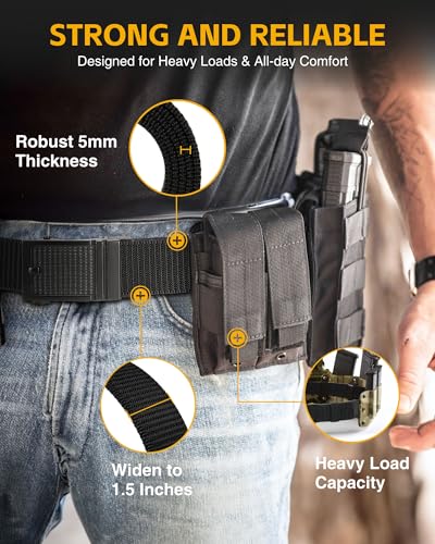 Tactical Nylon Gun Belt for Men - Quick Release EDC - Classic Black, Medium (32-38 in)