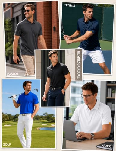 MAGCOMSEN Men's White Golf Polo Shirt Large Short Sleeve Performance Collared Shirt