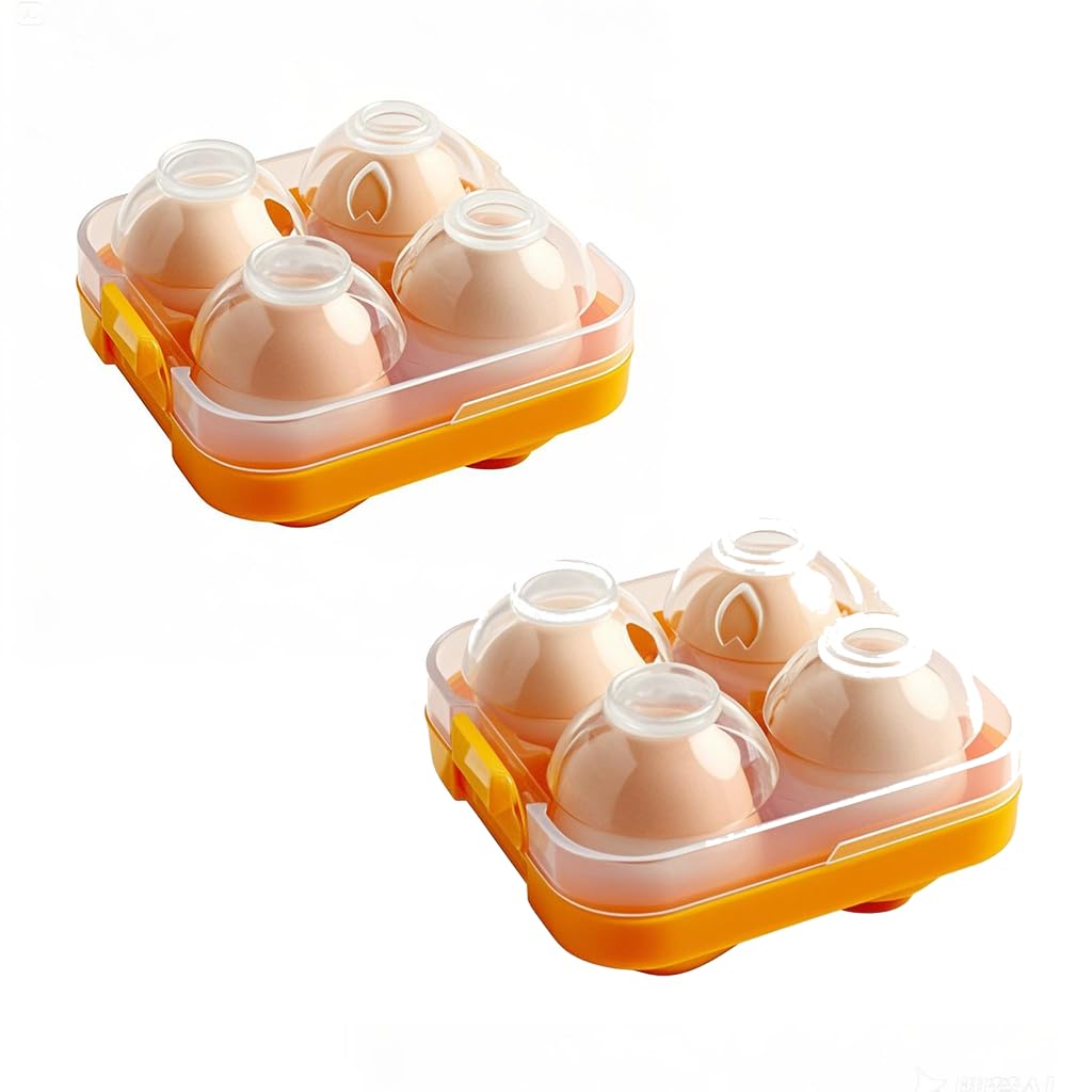 JANKOW 4 Girds Egg Holder Container, Plastic Egg Storage Box Shockproof Protection, Portable Egg Tray Carriage Dispenser for Refrigerator Camping Picnic Travel Kitchen Outdoor (orange 2 Pcs)