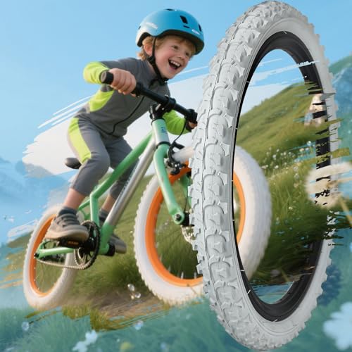 SIMEIQI 2 Pack 18x1.95 White Mountain Bike Tires & Tubes with AV 32mm Valves - Kids Trail Off-Road Bicycle Replacement