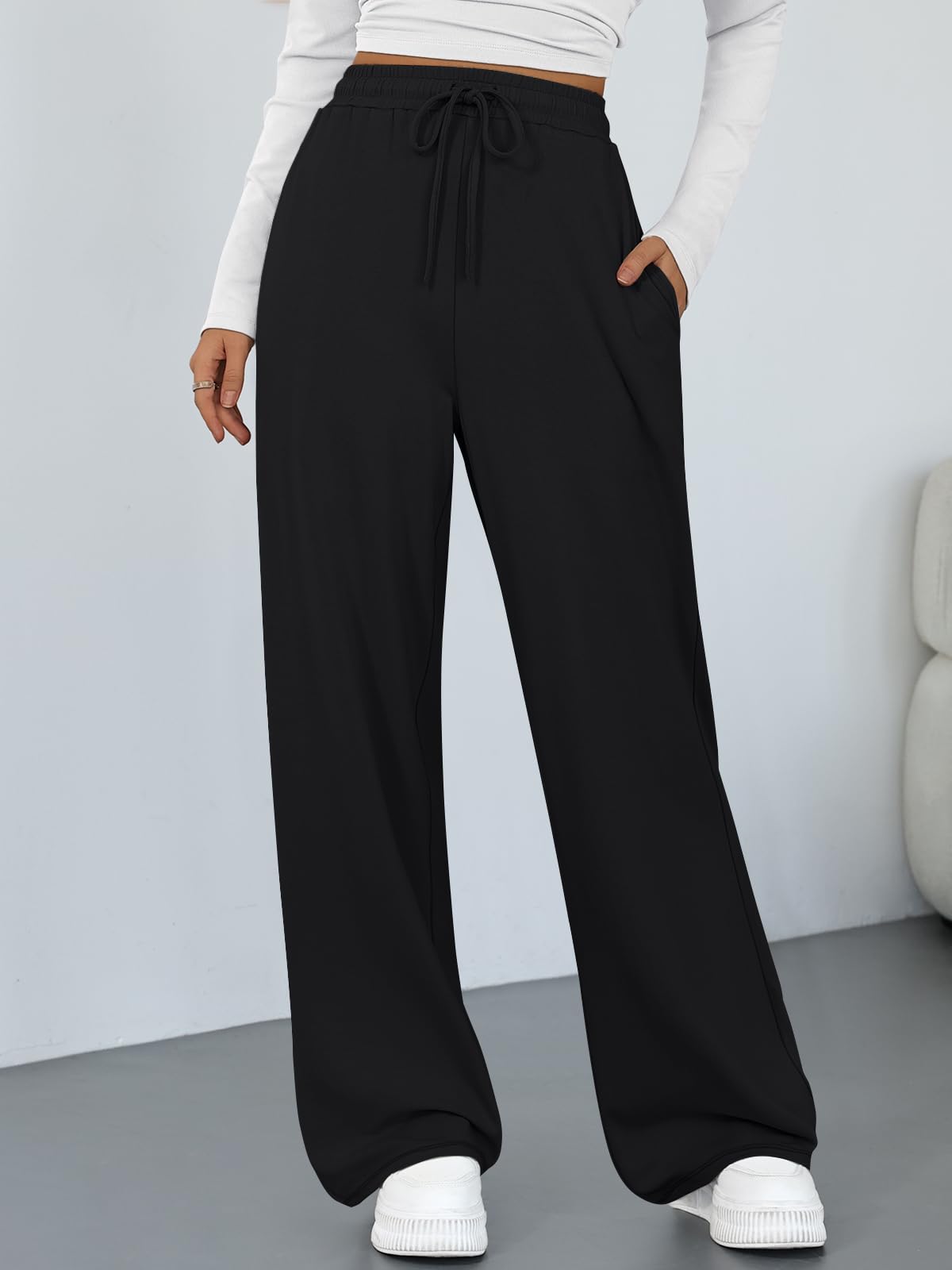 Trendy Queen Womens Lounge Pants Wide Leg Sweatpants Comfy Barrel Pajamas Pants Baggy Flowy 2025 Fashion Outfits with Pockets Black M