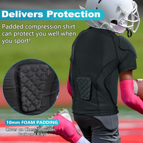 TUOY Kids Youth Padded Chest Rib Protector Shirt for Football Baseball - Black, Large