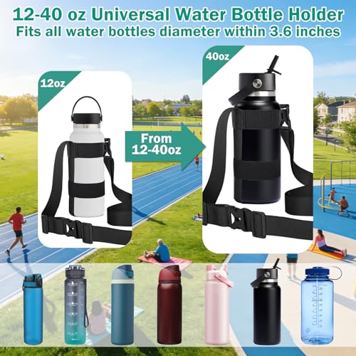 HEYSKAY Water Bottle Holder with Strap - Adjustable Sling, 1 Pc, Black