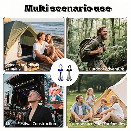 Fishbone Deck Tent Anchors with Carabiner - Adjustable Aluminum - Blue & Black