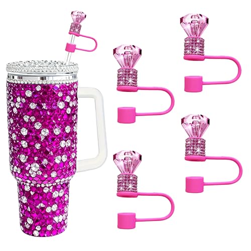 Rhinestone Straw Topper Set for 10mm Straws - 4 Pcs Rose Red
