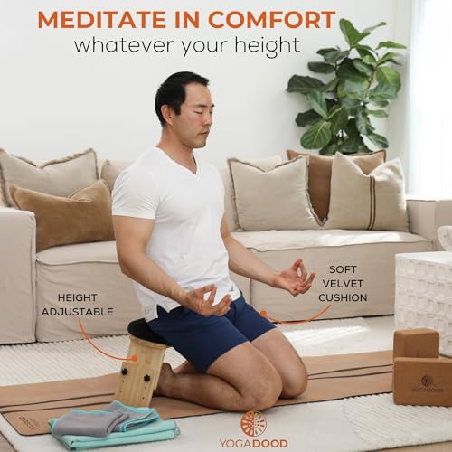 Adjustable Meditation Bench - 3 Height Settings, Bamboo & Cushioned Seat