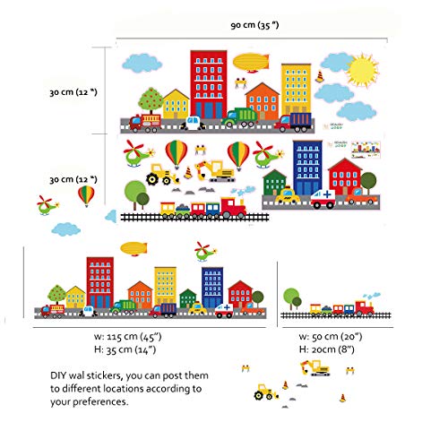 Runtoo Construction Transports Wall Decals Car Train Plane Kids Wall Stickers Bedroom Boys Nursery Home D?cor