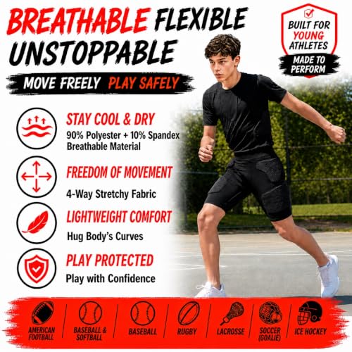 Diamemon Youth Football Girdle with 5 Pads - Black Small