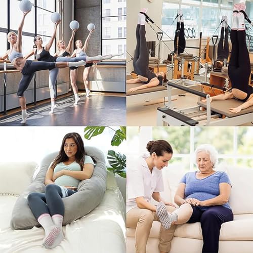 Non-Slip Pilates Grip Socks for Women - Yoga Barre Crew Socks - Cherry