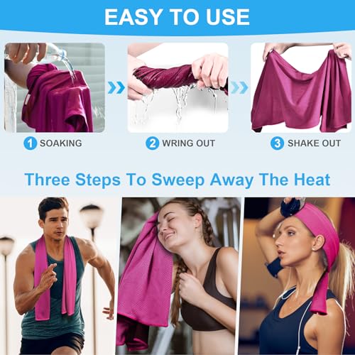 Cooling Towels for Neck & Face - 4 Pack, 40"x12" - Light Blue/Purple/Magenta/Gray