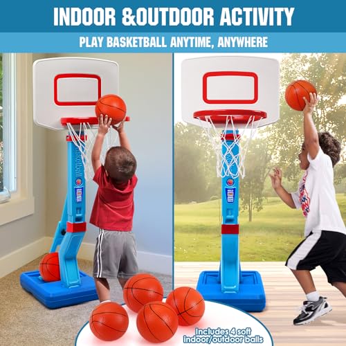 SUPER JOY Blue Toddler Basketball Hoop - Adjustable Indoor & Outdoor Kids Toy