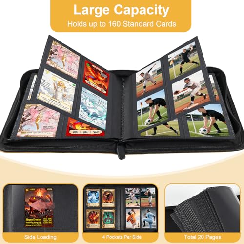 Yellow 4 Pocket Card Binder by BYSTER, 160 Capacity, Waterproof PU Cover