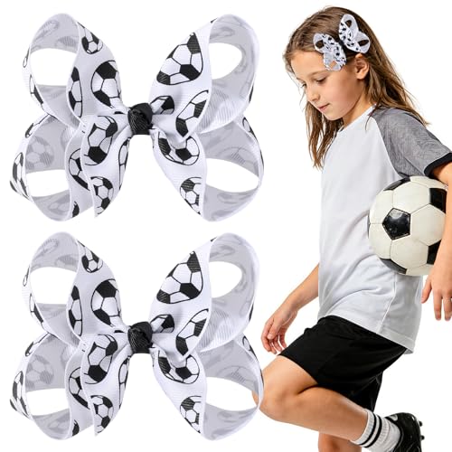 4-Inch Soccer Hair Bows for Girls - 2PCS Grosgrain Ribbon Clips