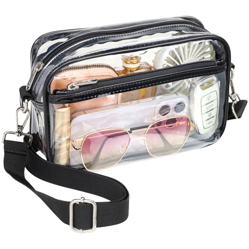 Small Clear Stadium Bag with Web Strap - Packism Crossbody Purse for Events (Black Variant)