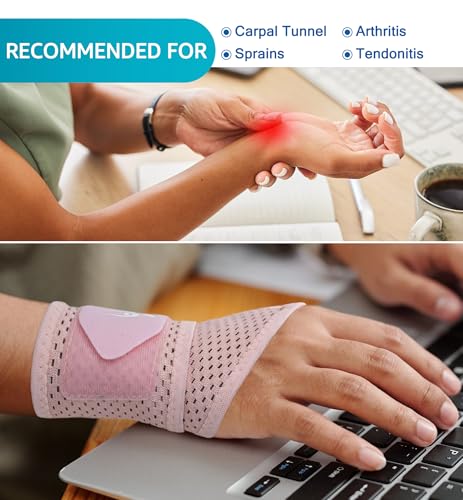 HiRui Pink Mesh Wrist Wraps - Breathable Adjustable Support for Pain & Recovery