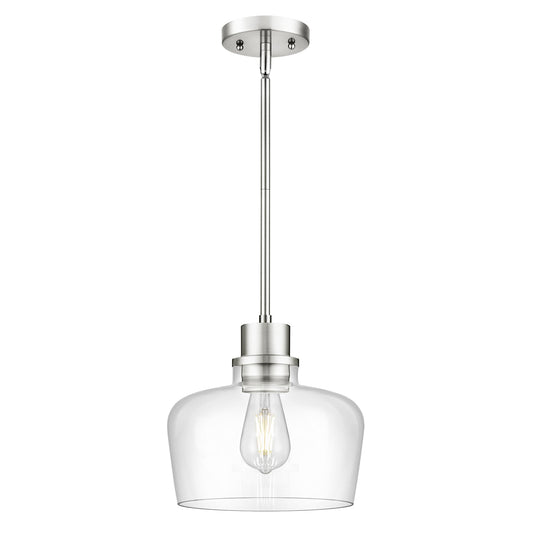 Emak 10 Inch Brushed Nickel Pendant Light, Modern Large Pendant Lights Kitchen Island, Hanging Lights with Clear Glass Shade for Kitchen, Dining Room, Entrance, PL126-BN-CG