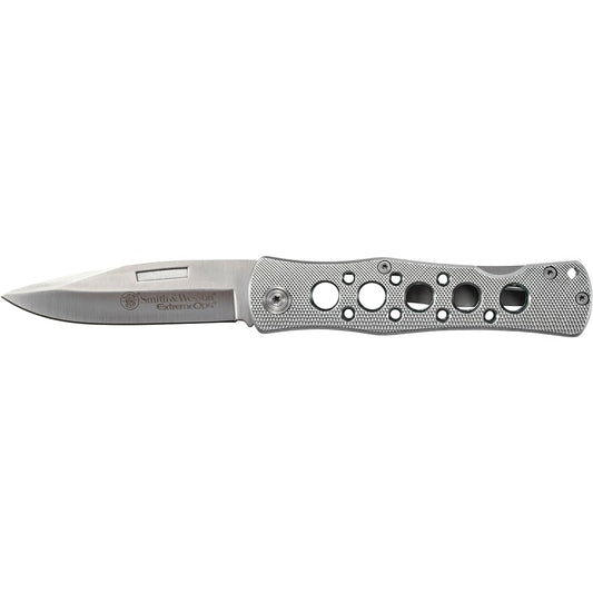 Smith & Wesson Extreme Ops CK6AEU 8.1in S.S. Folding Knife with 3.5in Serrated Drop Point Blade and Aluminum Handle for Outdoor, Tactical, Survival and EDC