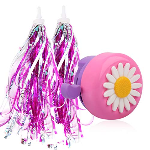 Kids Bicycle Bell & Streamers Set - Pink Bell + Shiny Pink Tassels