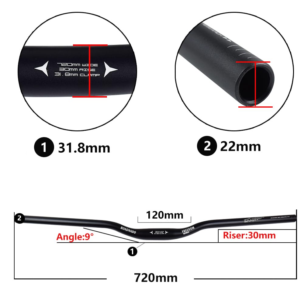 Wake MTB Mountain Bike Handlebar, 31.8mm Bicycle Riser Handlebars 720mm/780mm Aluminium Alloy Extra Long for Downhill Cycling Racing