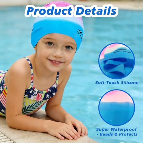 Kids Waterproof Silicone Swim Cap - Comfortable Swimming Hat - Color 02