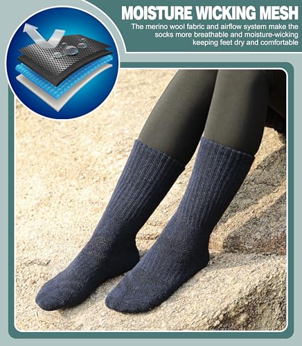 Thermal Merino Wool Hiking Socks - Medium, 5 Pairs Solid Color