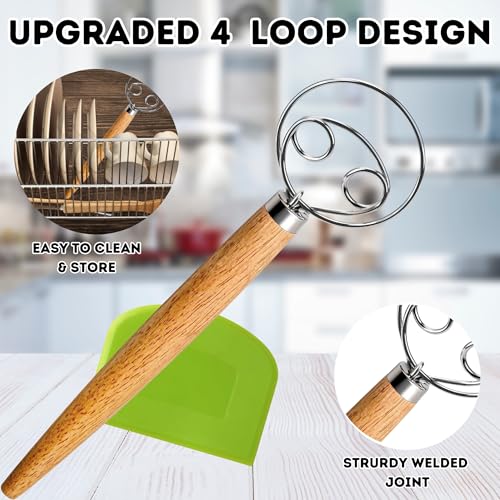 Danish Dough Whisk with Dough Scraper – Sourdough Mixing Tool