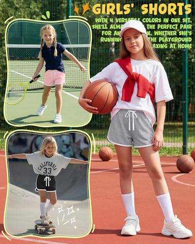 Halfchet Girls' Athletic Dolphin Shorts 4-Pack - Comfortable Running Shorts with Pockets