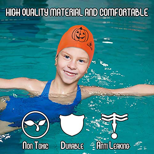 Latex Swim Cap for Long Hair - Waterproof Swimming Accessory - Pumpkin
