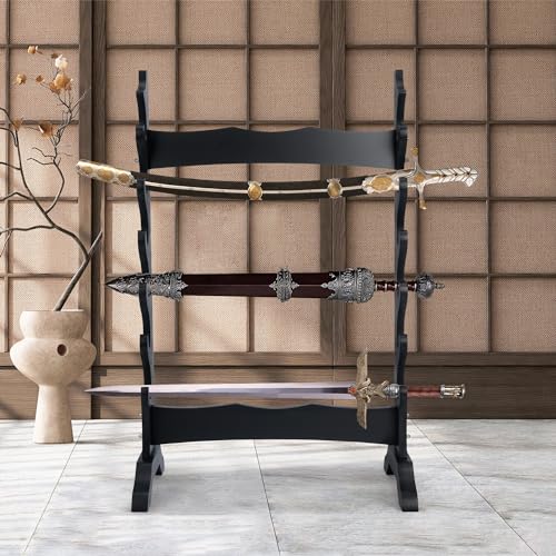Lukar 6 Tier Wooden Sword Stand Classic Floor Display for Katana Samurai Wakasashi & Lightsaber