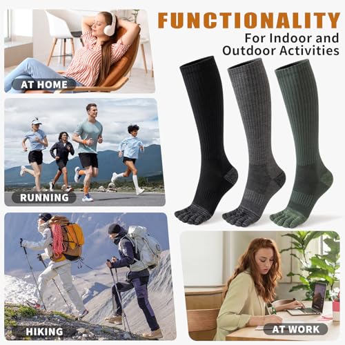 ORVYTHA Merino Wool Compression Toe Socks for Men Women Large Dark 15-20mmHg Hiking