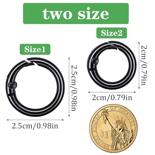 12PCS Mini Black Carabiner Clips - 2 Sizes, Zinc Alloy