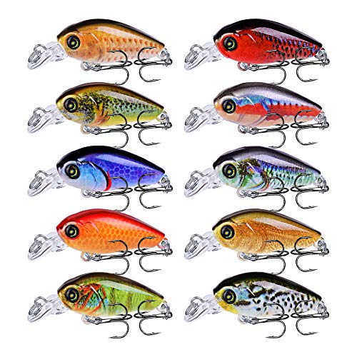 Sunlure Mini Crankbait Lures 4.7cm/0.14oz, 10 Colors, 10pcs-Style B Topwater Wobblers
