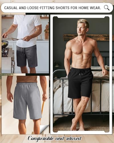 Men's Athletic Shorts 9 Inch Inseam, 4 Pack, Black & Gray, Large