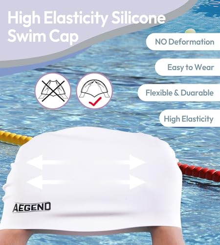 Silicone Swim Cap for Long Hair - Waterproof Swimming Hat - White