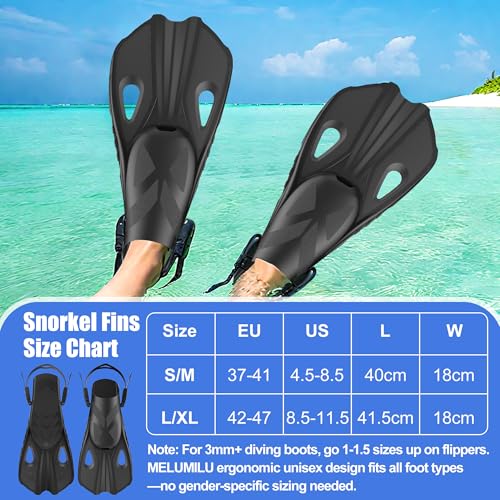 Adjustable Snorkel Fins for Adults - Travel Size L/XL (US Men 9-13/Women 10-14)
