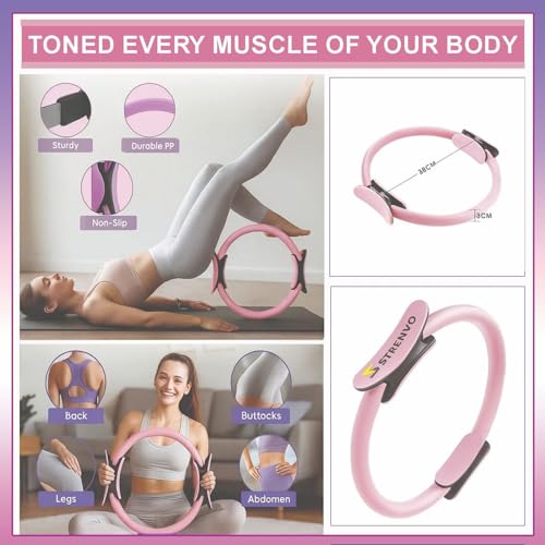 Yoga Pilates Ring Set - 18 Pcs Fitness Kit for Women - Pink