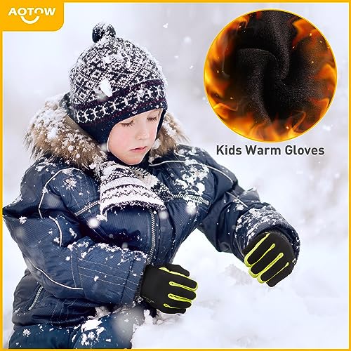 AOTOW Kids Winter Waterproof Sports Gloves M (6-8 Years) Black-Green