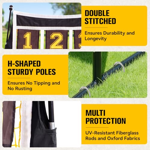 PodiuMax Yellow Baseball Pitching Net with 9 Hit Zones, 5 Height Adjustments – Solo Backyard Trainer