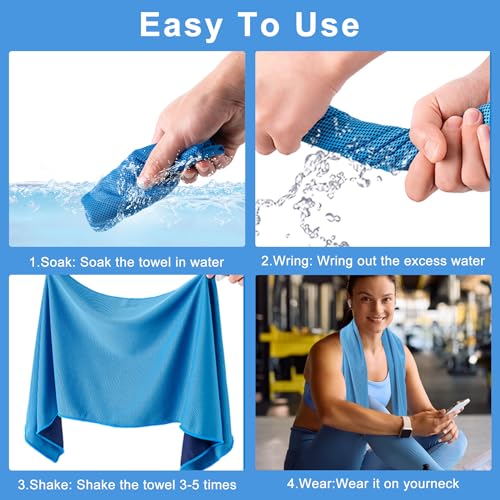 Cooling Towel 4-Pack - 40"x12" Neck Wraps, Soft & Breathable - Light Blue/Green/Deep Blue/Grey