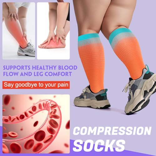 XX-Large Pink Compression Socks 4 Pairs Plus Size Knee High 20-30 mmHg Circulation