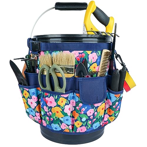 MELOTOUGH Bucket Caddy Organizer Bucket Tool Organizer for Garden Tools Fit 3.5 to 5 Gallon Bucket (Blue Flower)