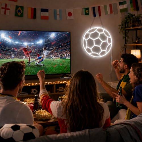 Soccer Ball Neon Sign - 12.6 Inch USB LED Light for Room Decor