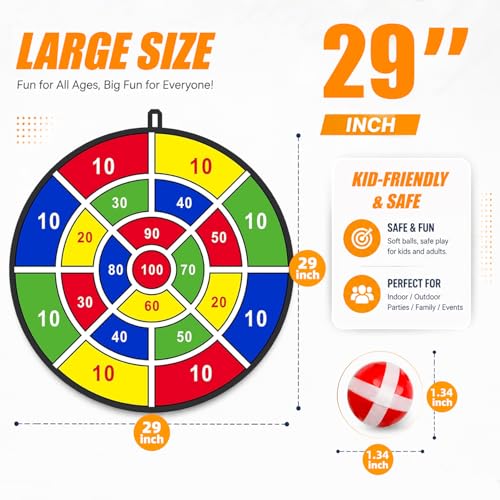 29-Inch Large Dart Board for Kids with 12 Sticky Balls - Indoor & Outdoor Fun