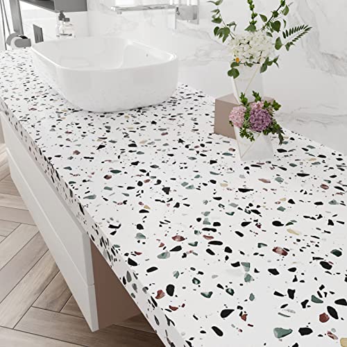 Terrazzo Contact Paper Peel and Stick Wallpaper Modern Granite Contact Paper for Countertops Waterproof Kitchen Self Adhesive Matte Thick Bathroom Countertop Stick Paper Vinyl Removable Shelf Liner